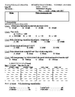 Bộ đề kiểm tra cuối học kỳ I các môn Lớp 4 - Năm học 2015-2016 - Trường TH Số 2 Hoài Tân